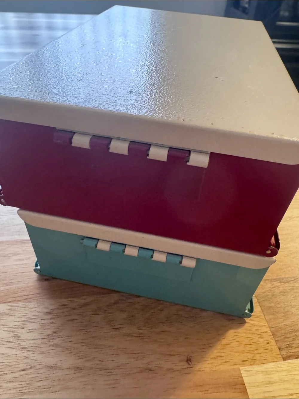Kodak film Compartment File Organizer - 2 Red and Teal metal box vintage